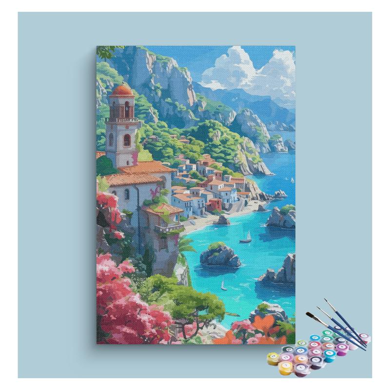 Cliffside Mediterranean Village Paint by Numbers Kit