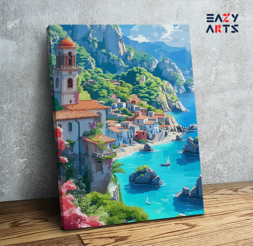 Cliffside Mediterranean Village Paint by Numbers Kit