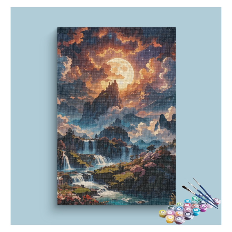Moonlit Waterfall Fantasy Landscape Paint by Numbers Kit