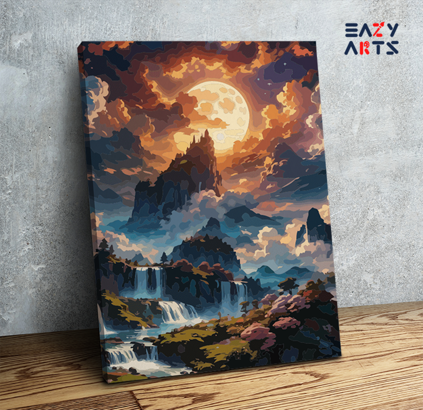 Moonlit Waterfall Fantasy Landscape Paint by Numbers Kit