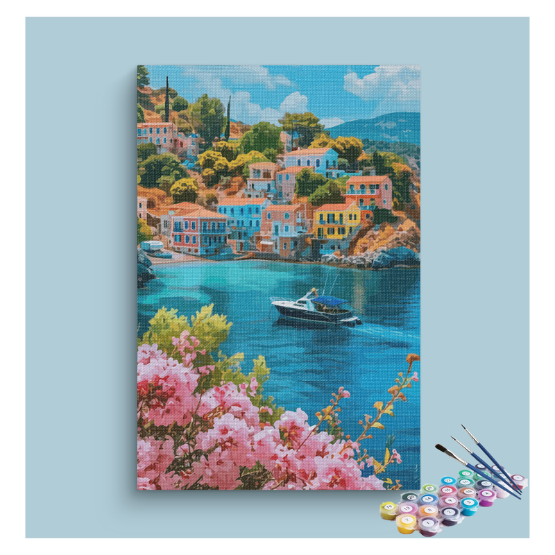 Colorful Coastal Village Paint by Numbers Kit