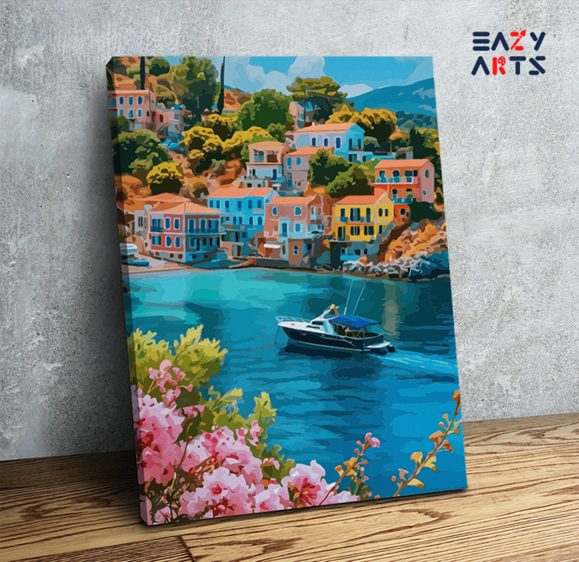 Colorful Coastal Village Paint by Numbers Kit