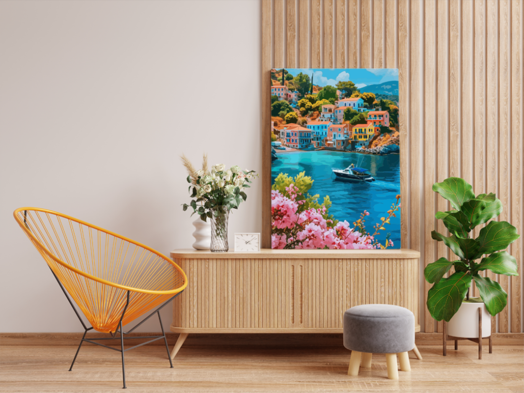 Colorful Coastal Village Paint by Numbers Kit