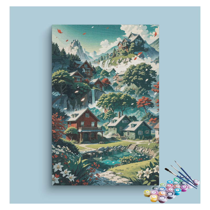 Charming Mountain Village Paint by Numbers Kit