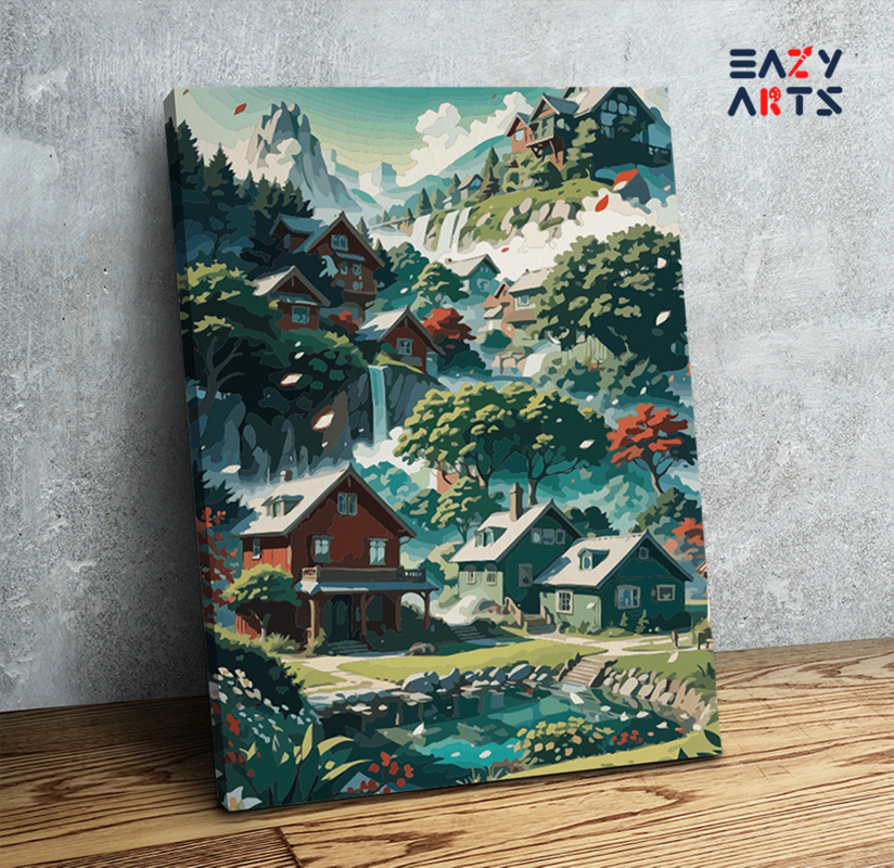 Charming Mountain Village Paint by Numbers Kit