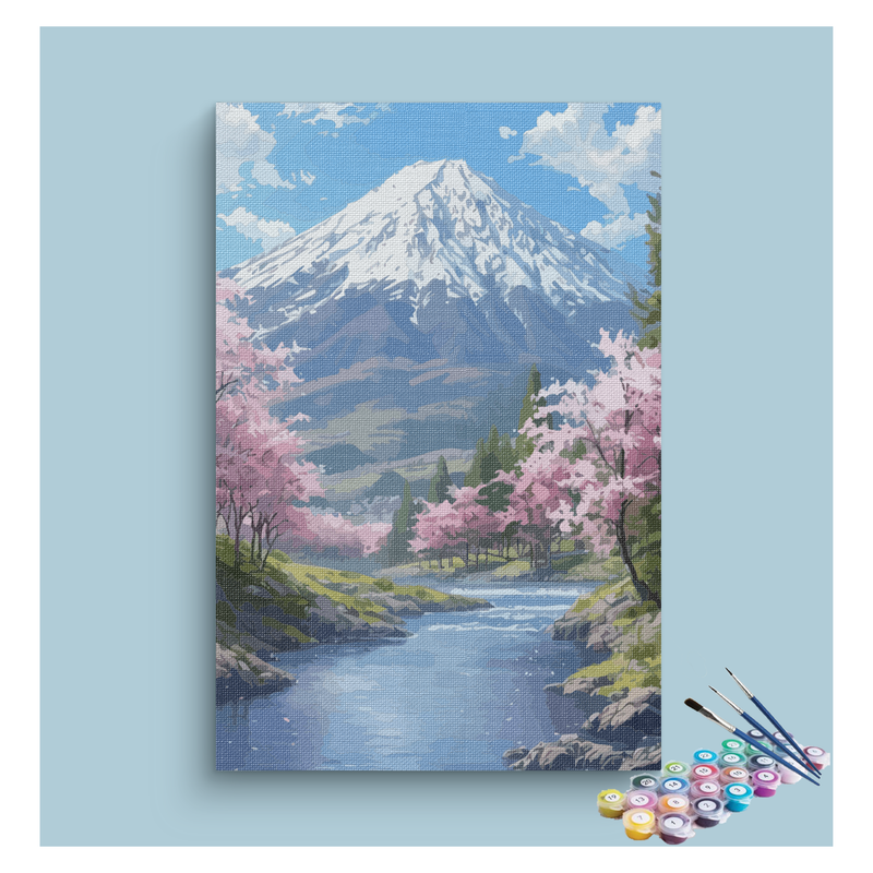 Cherry Blossom Mountain View Paint by Numbers Kit