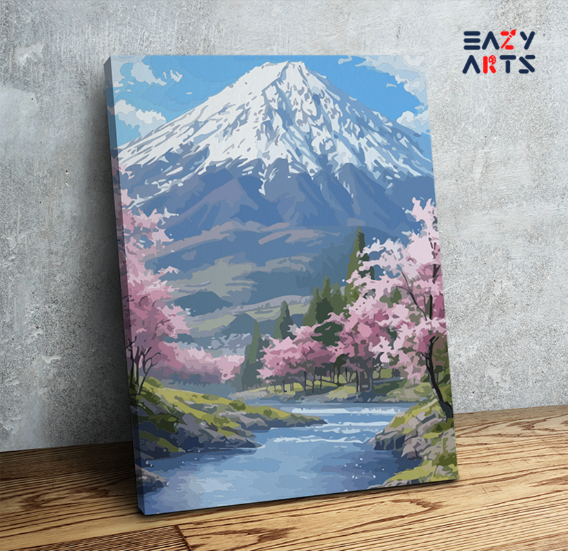 Cherry Blossom Mountain View Paint by Numbers Kit