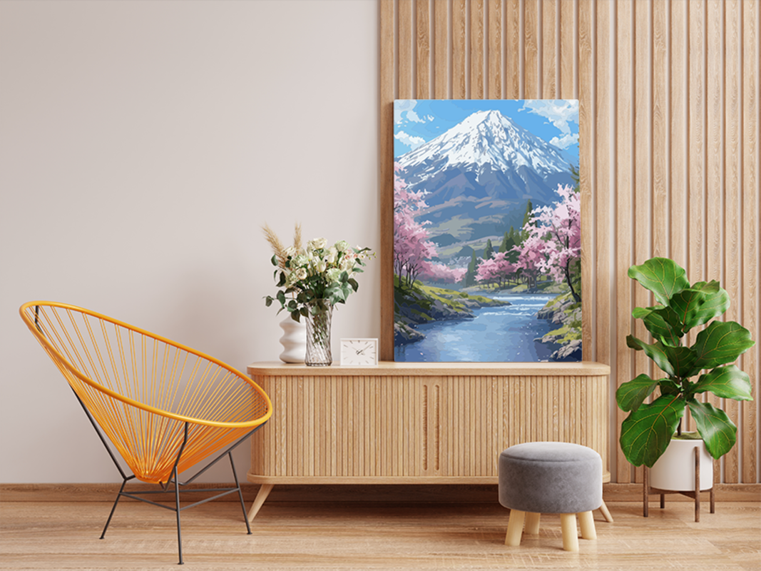 Cherry Blossom Mountain View Paint by Numbers Kit