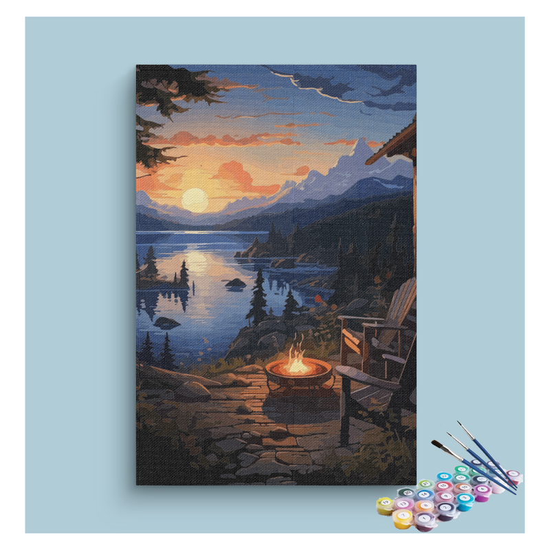 Lakeside Sunset Campfire Paint by Numbers Kit