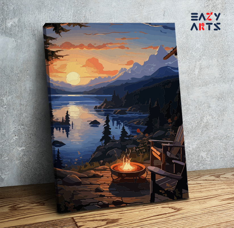 Lakeside Sunset Campfire Paint by Numbers Kit