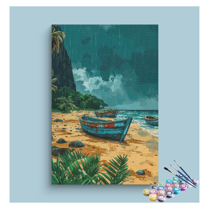 Rainy Shoreline Boats Paint by Numbers Kit