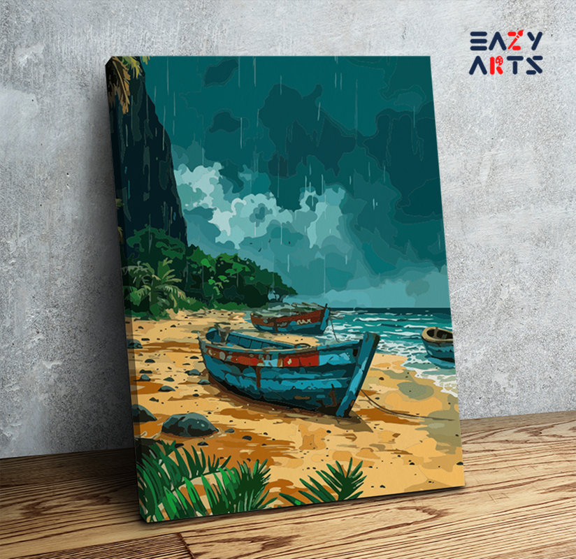Rainy Shoreline Boats Paint by Numbers Kit