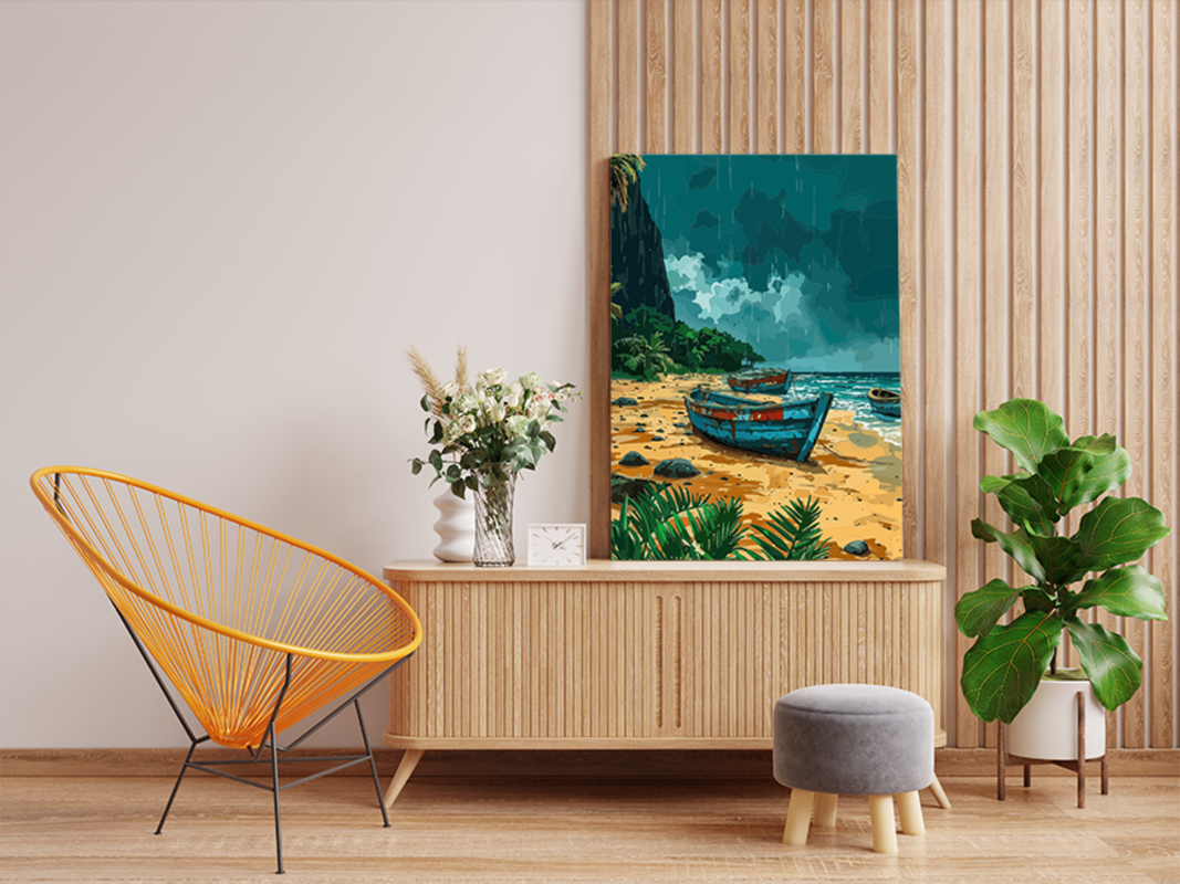 Rainy Shoreline Boats Paint by Numbers Kit