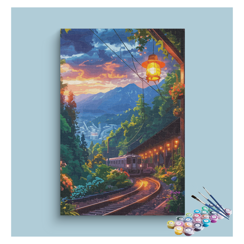 Sunset Mountain Train Ride Paint by Numbers Kit