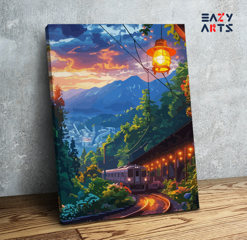 Sunset Mountain Train Ride Paint by Numbers Kit