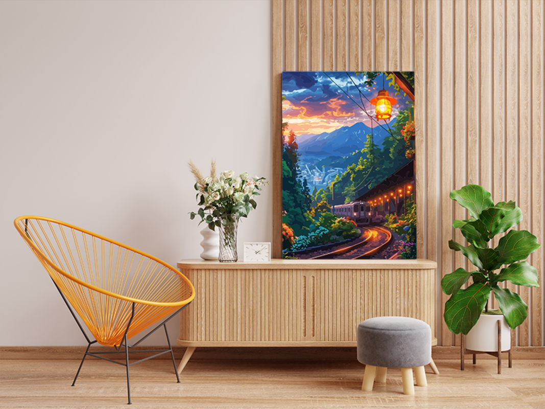 Sunset Mountain Train Ride Paint by Numbers Kit