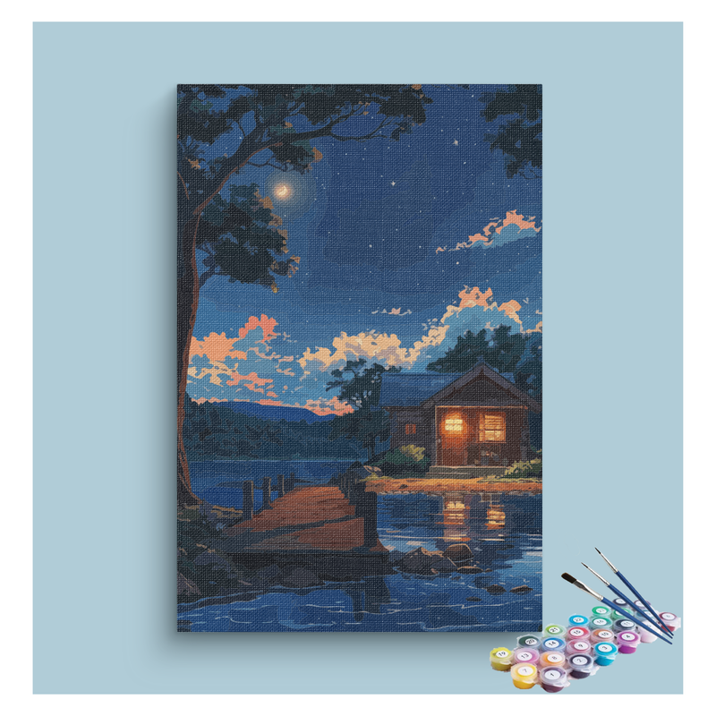 Starlit Cabin by the Lake Paint by Numbers Kit
