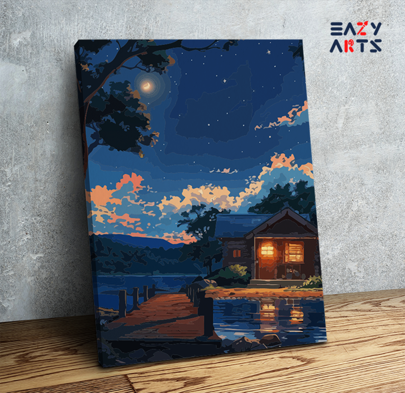 Starlit Cabin by the Lake Paint by Numbers Kit