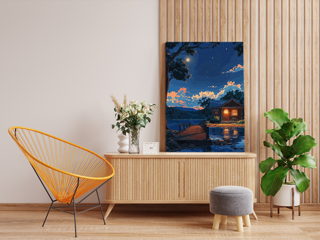 Starlit Cabin by the Lake Paint by Numbers Kit