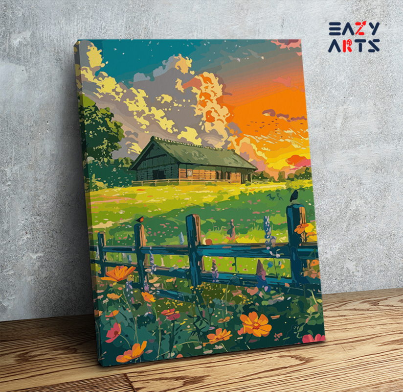 Sunset Cottage in Bloom Paint by Numbers Kit