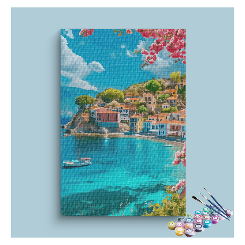 Seaside Mediterranean Village Landscape Paint by Numbers Kit