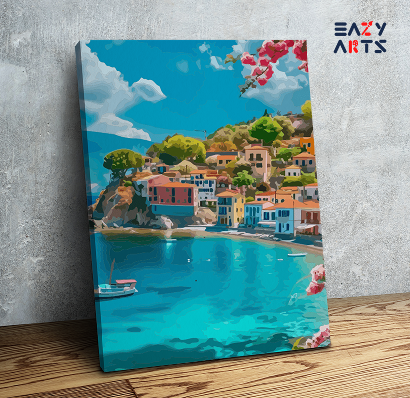 Seaside Mediterranean Village Landscape Paint by Numbers Kit
