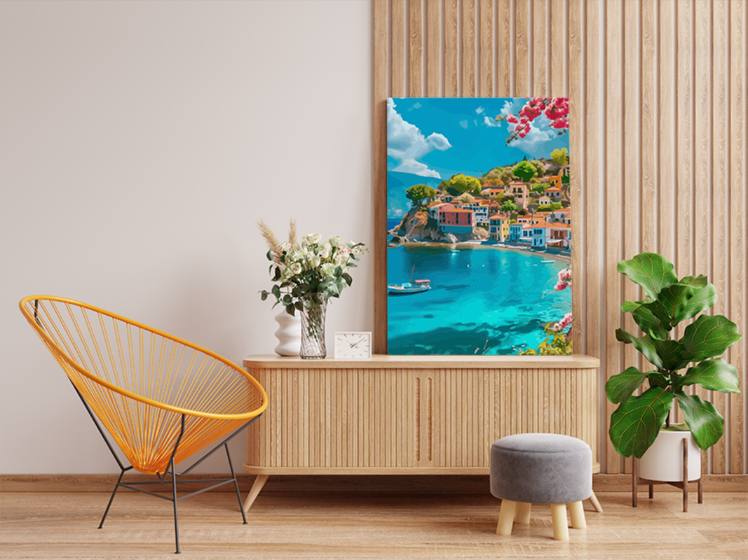 Seaside Mediterranean Village Landscape Paint by Numbers Kit
