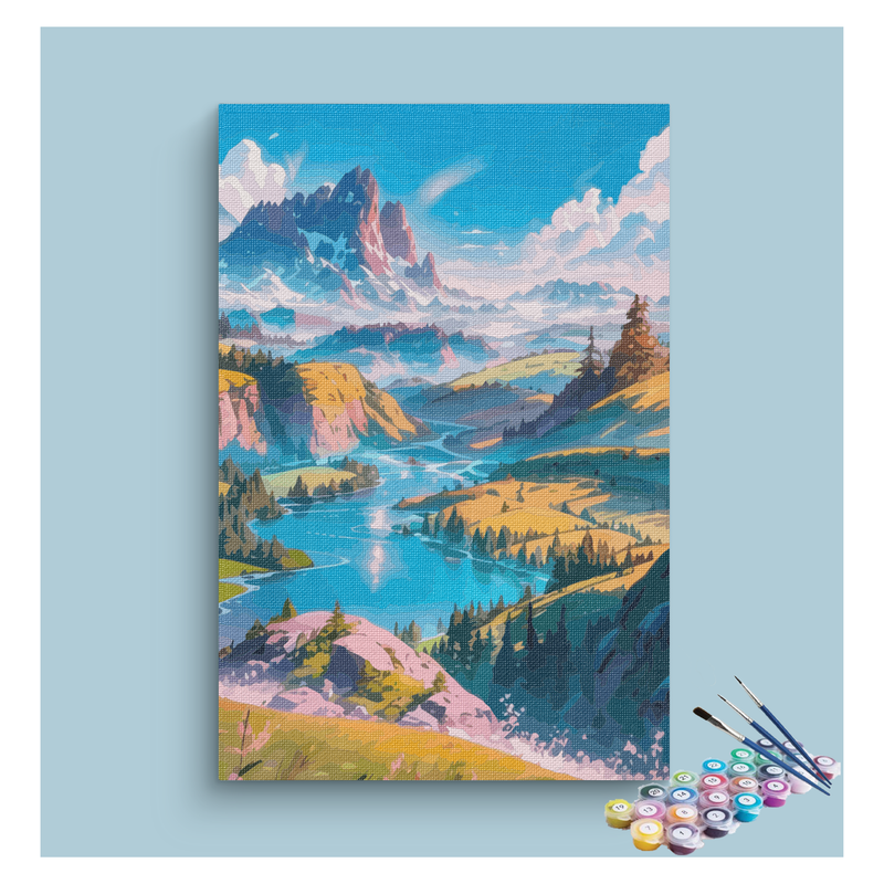 Mountain Valley River Landscape Paint by Numbers Kit