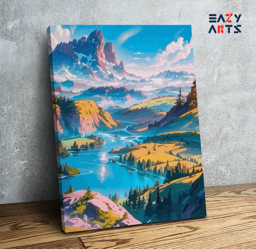 Mountain Valley River Landscape Paint by Numbers Kit