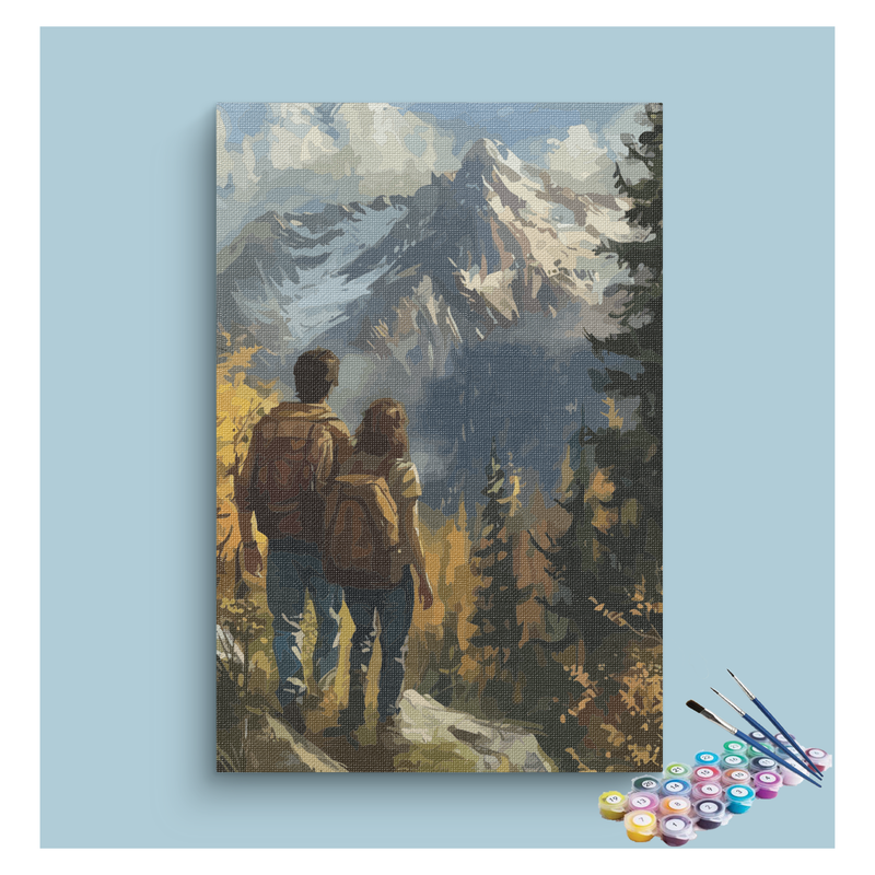 Adventurous Hikers Mountain View Paint by Numbers Kit