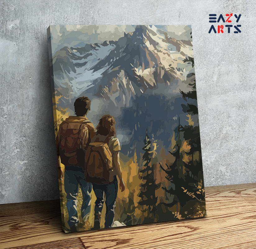 Adventurous Hikers Mountain View Paint by Numbers Kit