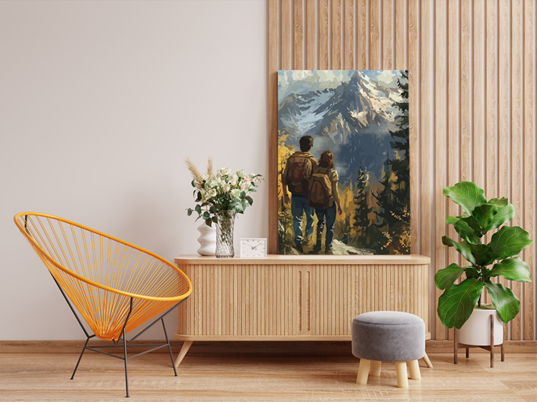 Adventurous Hikers Mountain View Paint by Numbers Kit