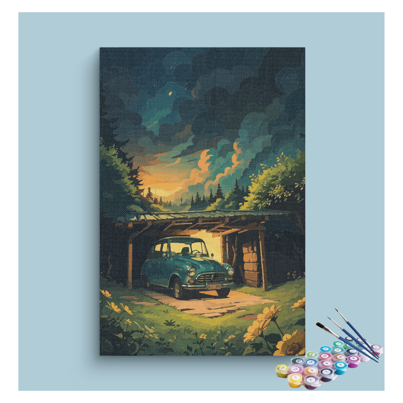 Vintage Car Forest Sunset Paint by Numbers Kit