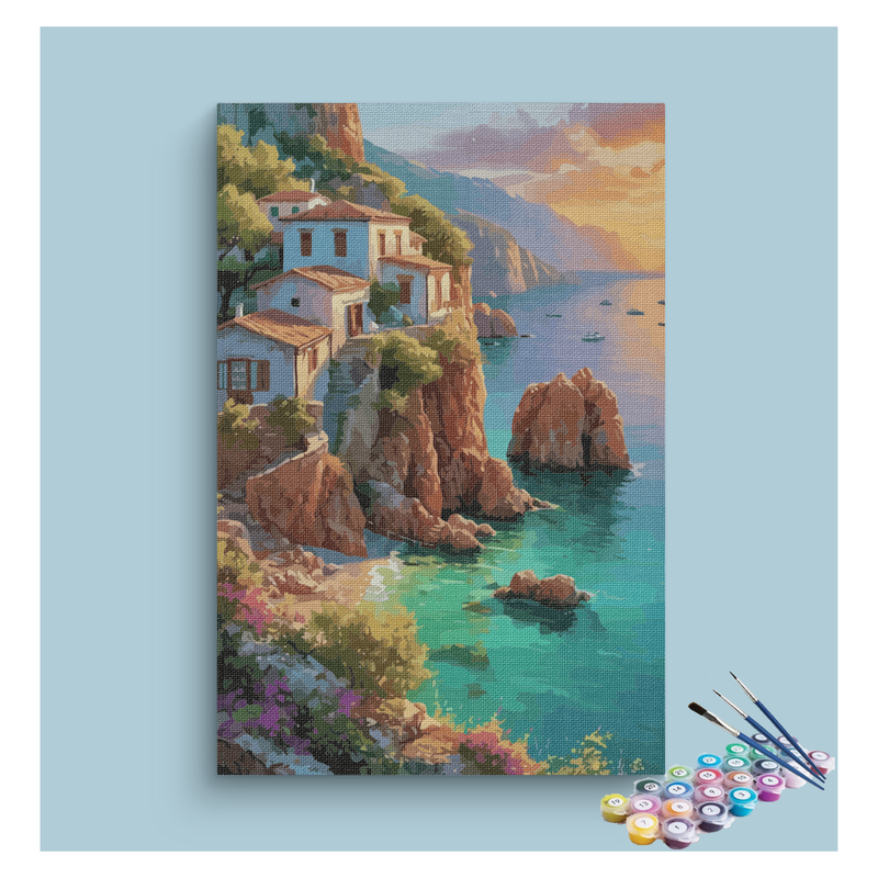 Cliffside Mediterranean Sunset Paint by Numbers Kit
