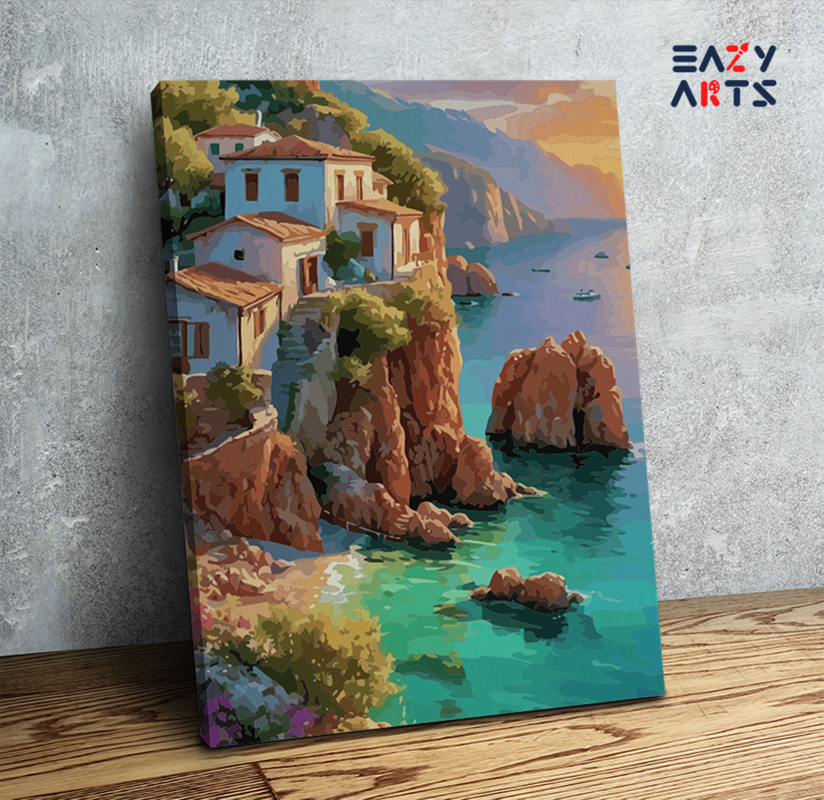 Cliffside Mediterranean Sunset Paint by Numbers Kit