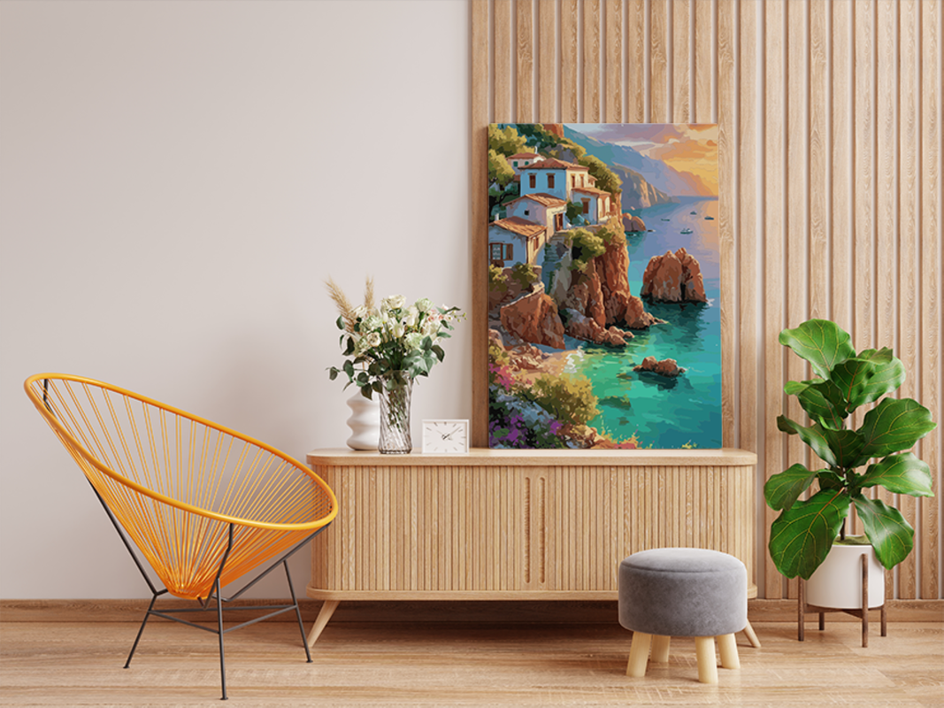 Cliffside Mediterranean Sunset Paint by Numbers Kit