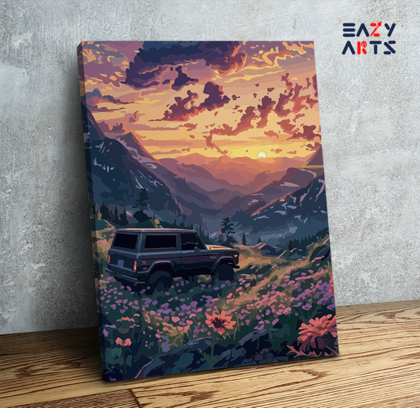 Mountain Adventure Sunset with SUV Paint by Numbers Kit