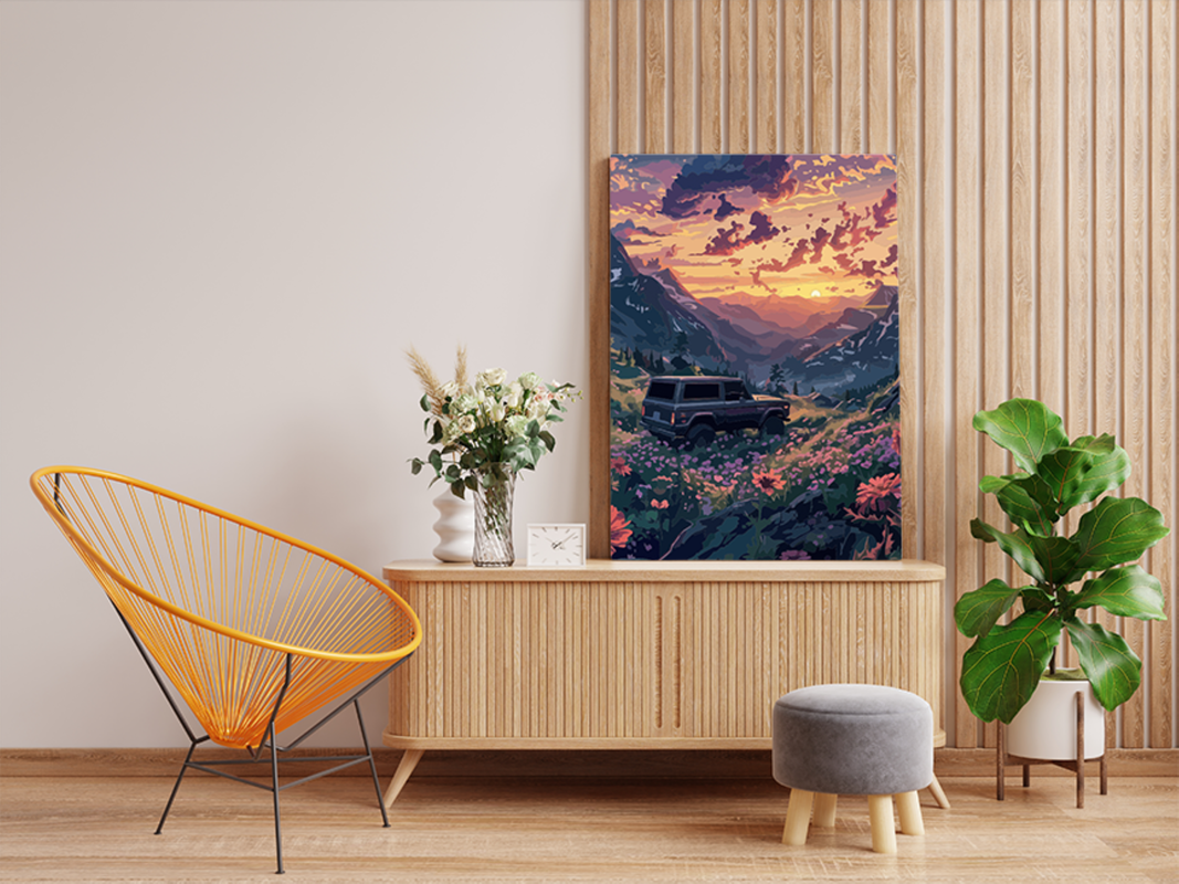 Mountain Adventure Sunset with SUV Paint by Numbers Kit