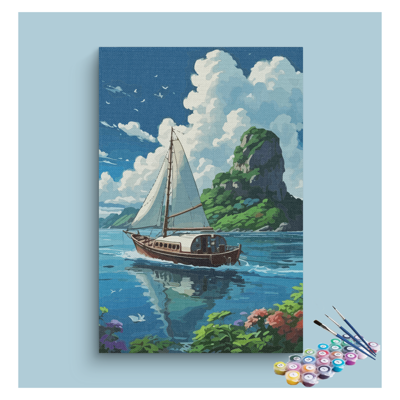 Sailing Boat Tropical Island Paint by Numbers Kit