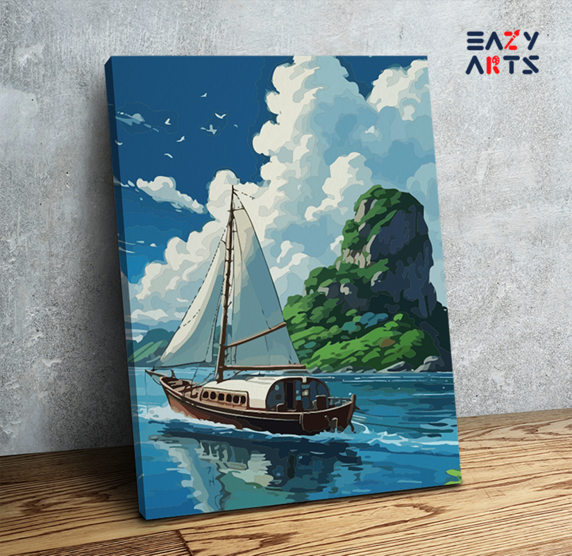 Sailing Boat Tropical Island Paint by Numbers Kit