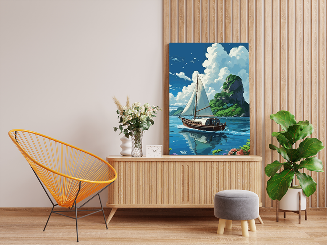 Sailing Boat Tropical Island Paint by Numbers Kit