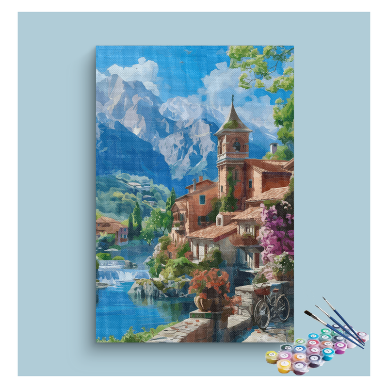 Charming Village by the Mountains Paint by Numbers Kit