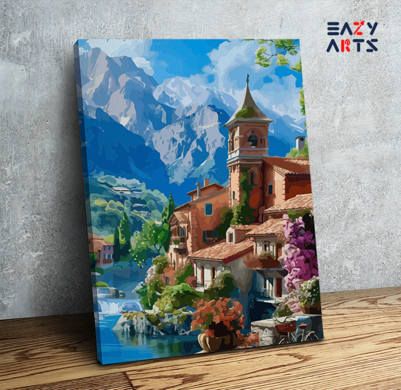 Charming Village by the Mountains Paint by Numbers Kit