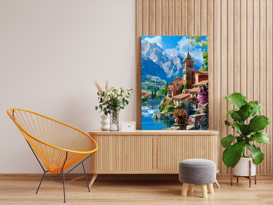 Charming Village by the Mountains Paint by Numbers Kit