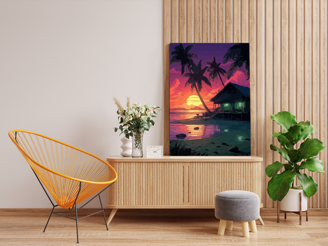 Tropical Sunset Beach Hut Paint by Numbers Kit