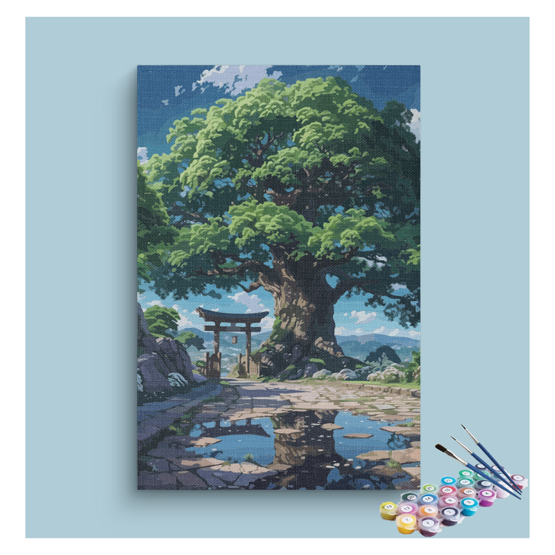 Ancient Tree and Torii Gate Paint by Numbers Kit