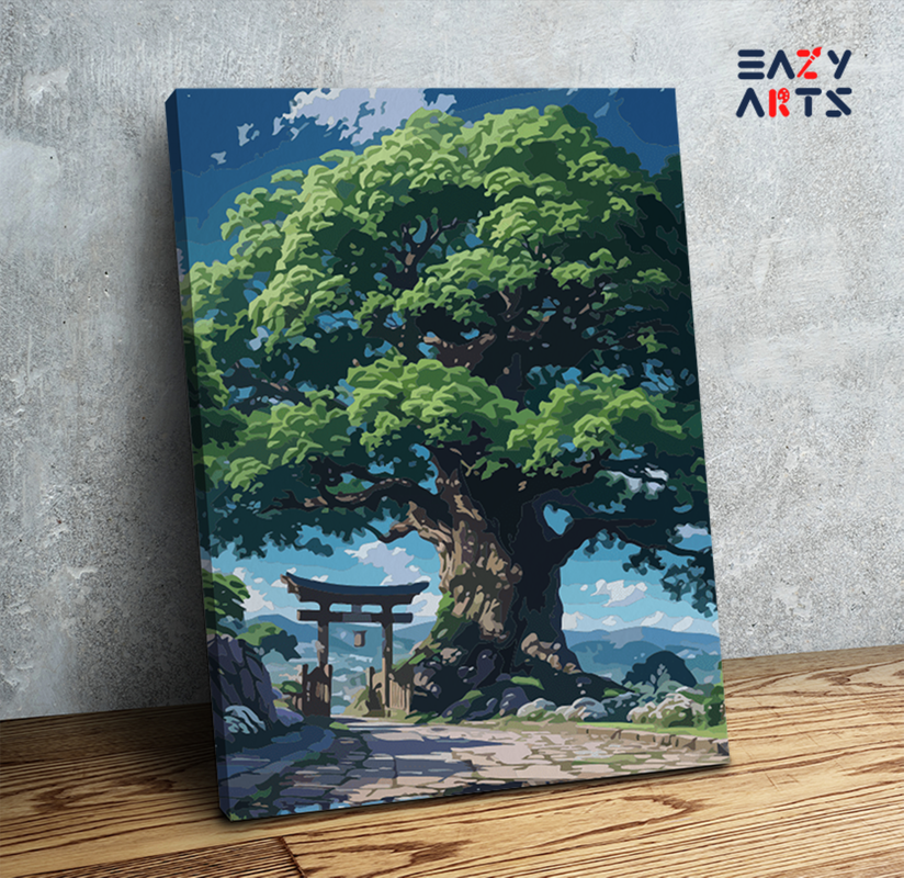Ancient Tree and Torii Gate Paint by Numbers Kit