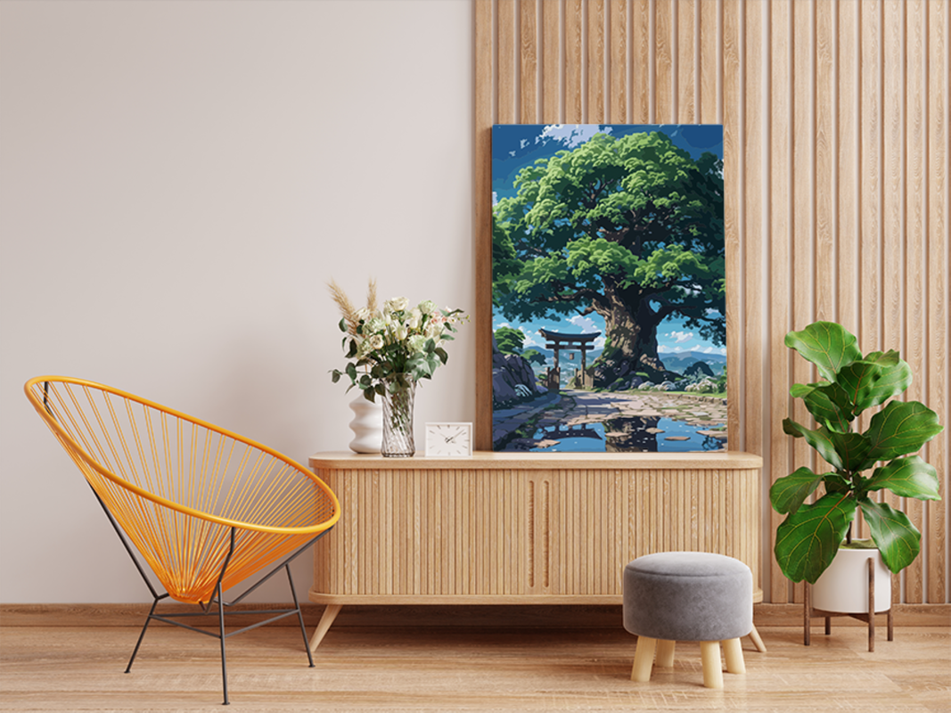 Ancient Tree and Torii Gate Paint by Numbers Kit