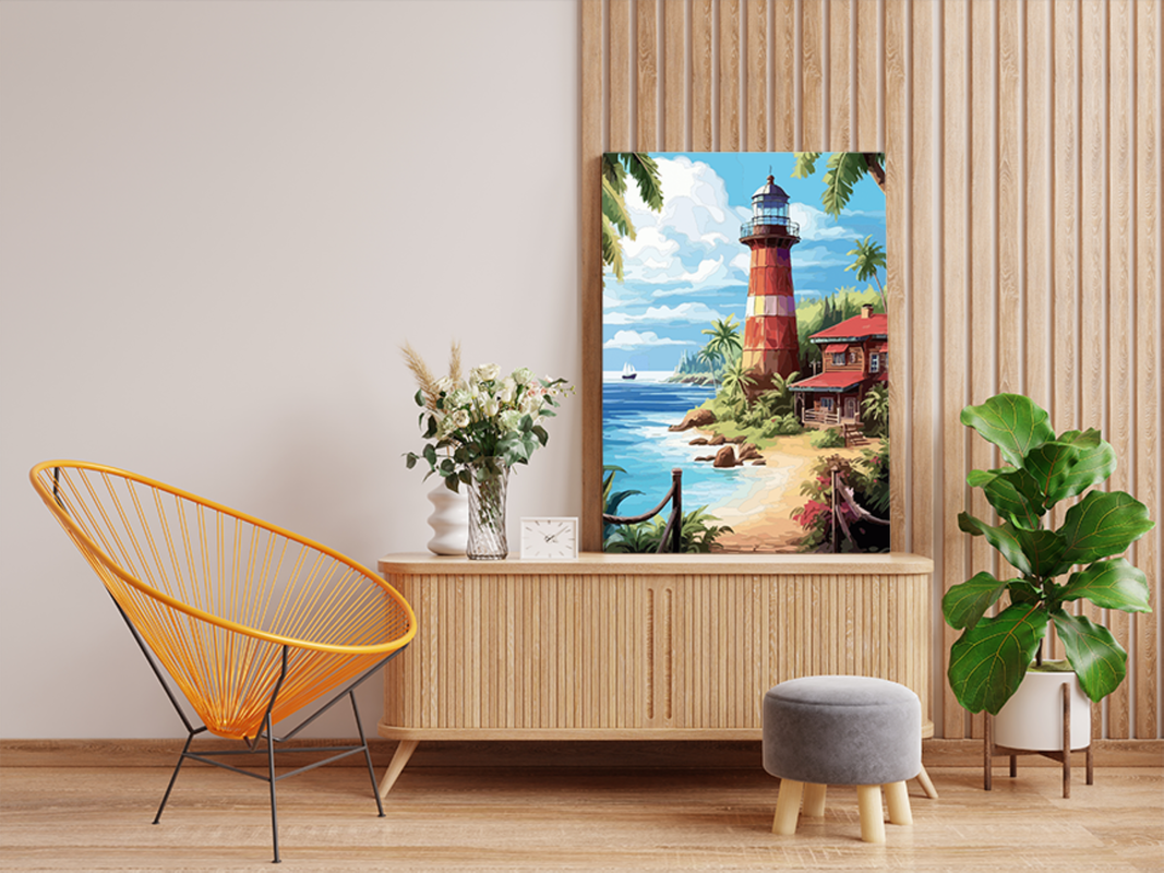 Tropical Lighthouse by the Sea Paint by Numbers Kit
