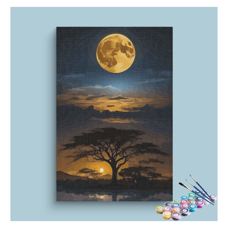 Full Moon Over African Tree Paint by Numbers Kit